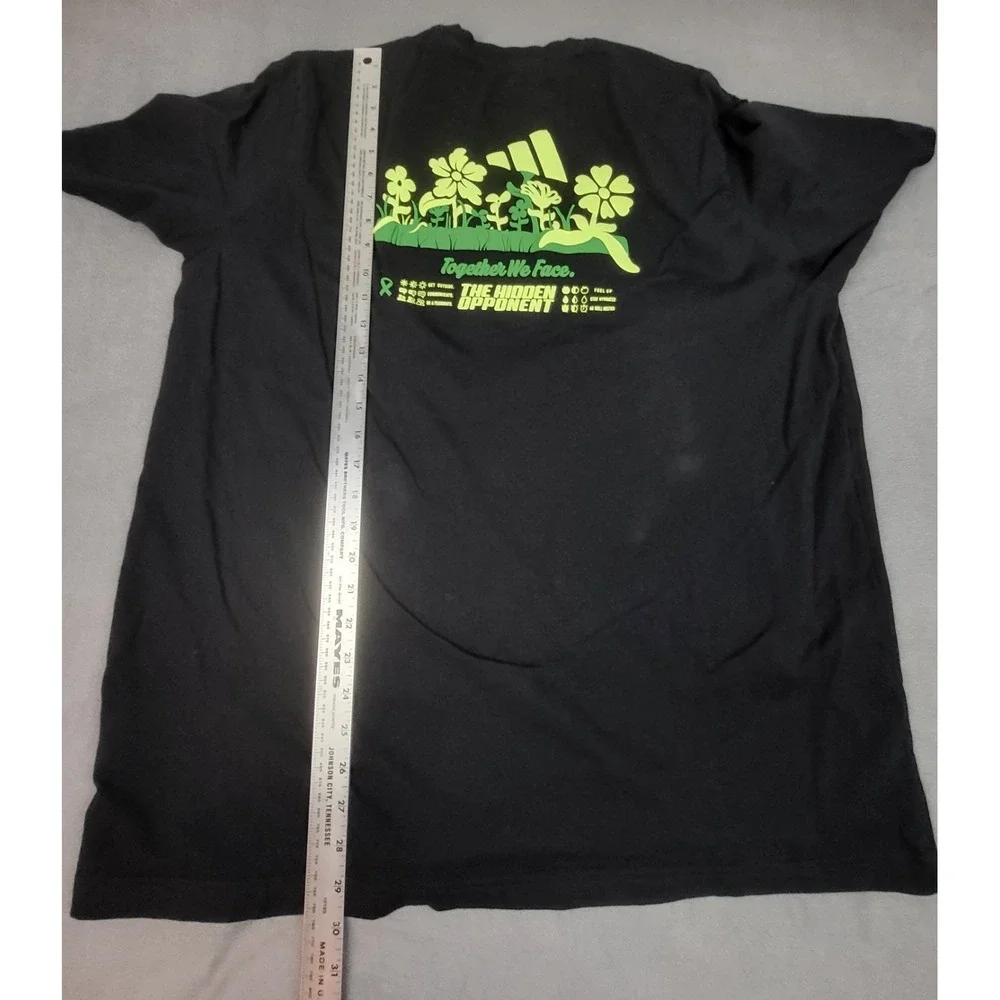 Adidas Black Flower Logo‎ T-Shirt Mens XL Shamrock Trefoil Graphic Short Sleeve